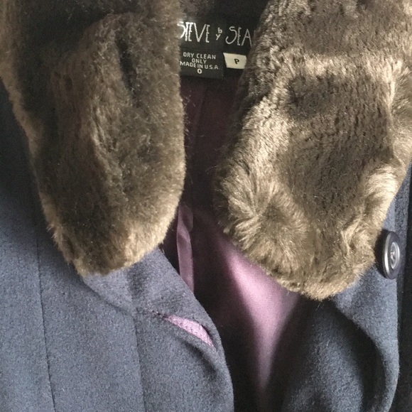 Brown faux fur neck cuff long wool coat 0 P - Picture 8 of 8